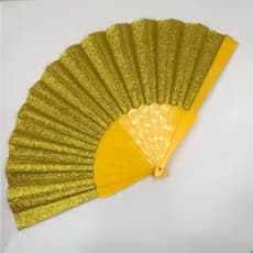 Kit 3/6//12 leque com glitter na cor amarelo/prata tamanho pequeno
