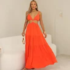 VESTIDO FEMININO LONGO COM BABADO