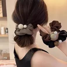 Simples pérola Scrunchy anel de cabelo cabeça corda novo estilo elástico feminino laço de cabelo elegante caso de couro