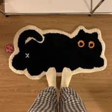Tapete Em Forma De Gato ADAMES , Absorvente Preto , Tapetes Antiderrapantes Super Macios E Fofos Para Uso Doméstico