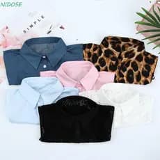 Camisa NIDOSE Gola Falsa Vintage Mulheres Homens Clássico Renda Preto/Branco Leopardo Grão Lapela Algodão