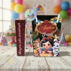 Sacolinha de Presente Branca de Neve Baby Cute Lembrancinha Festa Infantil Aniversário Pegue Monte