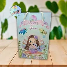 Sacolinha de Presente Sereia Fundo do Mar Lembrancinha de Aniversário Infantil Personalizada Pegue Monte