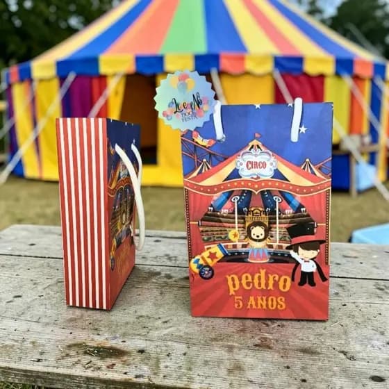 Sacolinha de Presente Circo Lembrancinha de Aniversário Surpresa Infantil Personalizada Pegue Monte