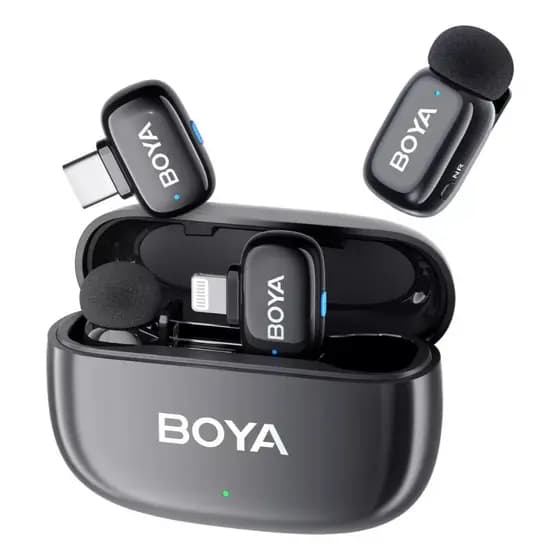 Microfone Duplo Sem Fio Lapela Boya Mini-12 iPhone E Android Preto