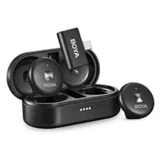 Sistema Microfone Sem Fio Boya Omic-u Usb C Lapela Preto
