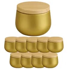 Kit 10 Latas Douradas Premium com Tampa de Madeira – Para Velas Artesanais, Lembrancinhas