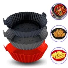 KIT 03 unidades Bandeja Forma Cesta De Silicone Para Airfryer 20,5x20,5x7 Quadrada REDONDA