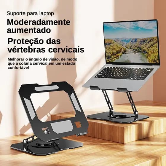 Suporte de Metal Ajustável Para Notebook 10 Ate 17" Giratória de 360° Laptop Stand - Suporte para Notebook Dobrável