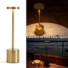 Luminária de Mesa Recarregável，Abajur Recarregável para Quarto，Abajur LED Dourado，Luminária Touch LED Recarregável