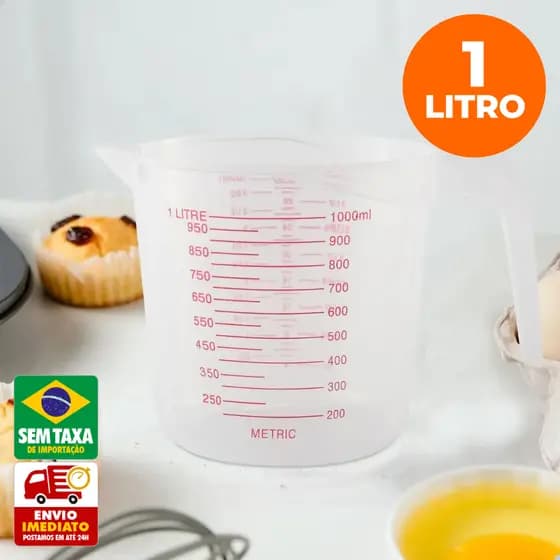 Jarra Medidora de Plástico 1 LITRO ou 2 LITROS  Cozinha com Alça Bico Preciso e Durável