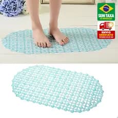 Tapete Antiderrapante Box Banheiro 66cm Silicone com Ventosa Azul Rosa Branco Segurança