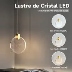 Lustre Pendente Cristal Bolhas LED 3 Cores Bivolt Luz Suave Para Quarto e Balcão de Cozinha