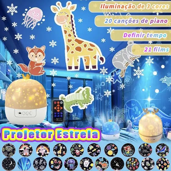 🎅🦖🌟🐬Projetor Estrela 21 Filmes 3 Cores 20 Canções de Piano Com Temporizador e Controle Remoto Presente para Criança
