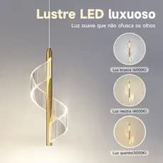 Pendente LED Espiral Dourado 3 Temperaturas de Cor Bivolt Para Quarto  Bivolt 110 220V Ambiente Luxuoso