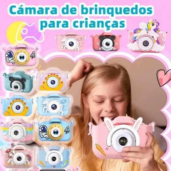 🎁📷Câmera de brinquedo infantil 1080P recarregável com capa protetora anti queda excelente presente infantil
