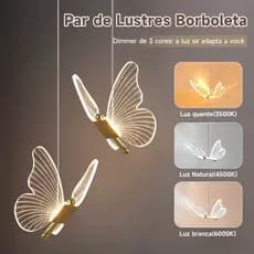 Lustre Borboleta LED 3 Cores para Quarto Cabeceira  Bivolt 110 220V Luz suave cria ambiente doméstico aconchegante