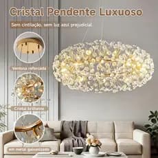 Lustre de cristal dente-de-leão, luz quente 3000K, bivolt 110-220V, 12 lâmpadas inclusas