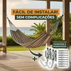 Rede de Descanso Casal Terra & Sol 3,90 x 1,50 + Par de Ganchos c/ 8 Buchas e 8 Parafusos 10mm Fios e Redes