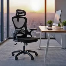 Cadeira de Escritório Ergonômica Giratória Office Presidente Columbus com Tela Mesh Preta / Cinza