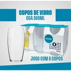 Conjunto 6 Copo de Vidro 300ml Nadir Oca  Água, Suco, Refrigerante e Drinks Resistente e Sofisticado