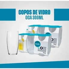 Conjunto 12 Copo de Vidro 300ml Nadir Oca Suco, Água, Presente, Drinks, Mesa Posta, Moderno, Cozinha