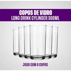 Jogo De 6 Copo Nadir Long Drink 300ml de Vidro Resistente, Sucos, Água, Cerveja, Festa, Restaurante