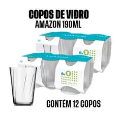 Conjunto 12 Copos Amazon 190ml Suco, Água, Café, Cerveja. Design Sofisticado Com Muita Qualidade