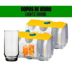 Conjunto 12 Copos Nadir Lights 300ml de Vidro, Cozinha, Festa, Sucos, Refrigerante, Batida, Cerveja