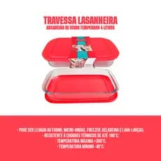 Travessa Assadeira Lasanheira Marinex De Vidro Com Tampa Plástica 4L Nadir Figueiredo Lasanha Forno
