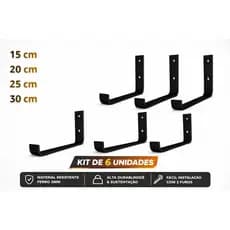 KIT 6 UNIDADES MÃO FRANCESA 15-20-25-30CM COM BUCHA E PARAFUSOS MÃO FRANCESA SUPORTE CANTONEIRA