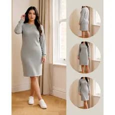 Vestido Midi Manga Longa Lanzinha Casual Inverno Com Punho Estilo e Conforto