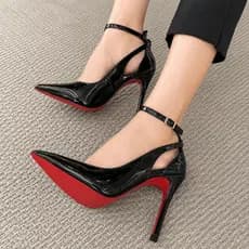 Scarpin Feminino Elegante Salto Alto 10cm Slingback Solado Vermelho Confortável Luxo Social