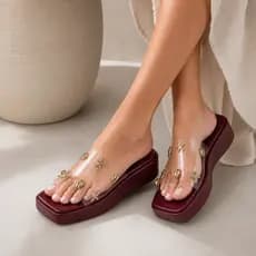 Sandália Feminina Plataforma Flatform Transparência Confortável Moda Tendência