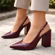 Scarpin Feminino Slingback Salto Grosso Alto Sapato Fivela Confortável