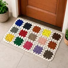 Tapete De Crochê Mosaico 100% Algodão 65cm x 40cm Para Sala, Quarto