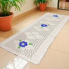 Tapete Passadeira Crochê 1,30m x 40cm Bordado Quarto Corredor Cozinha