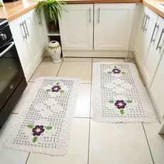 Kit Tapete Bordado Crochê 2 Peças 65cm x 40cm - Quarto Cozinha Decoração