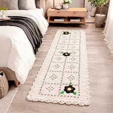 Tapete Passadeira Crochê Aranha Bordada 1,20m x 40cm 99% Algodão 1% Polipropileno Decorativo