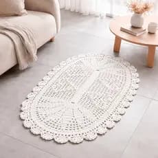 Tapete Coração em Crochê 100% Algodão 1,00 m x 55 cm Premium Artesanal Decorativo Sala Quarto