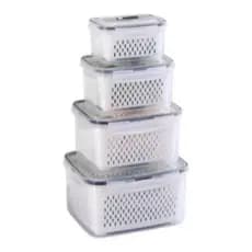 Kit 4 Potes ou Caixa De Armazenamento De Geladeira Com Cesta De Drenagem. LLBAZARBR