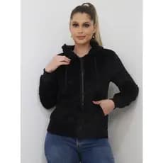 Moleton Liso Pelucia Casaco Feminina Inverno Outuno Jaqeuta Pipoca Com Capuz LLBAZARBR