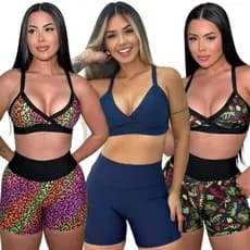Conjunto Short e Top Fitness Academia  Cós Alto