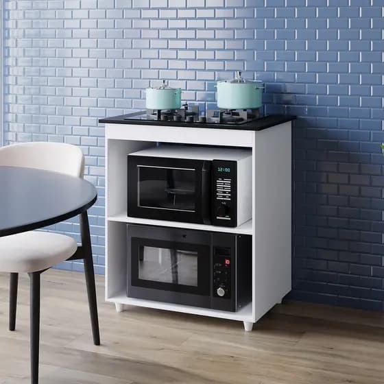 Balcão Cooktop Lara 75cm Multiuso Para Cozinha Espaço Microondas