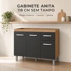 Balcão de Cozinha Anita Para Pia 118cm 3 Portas Sem tampo - Envio Imediato