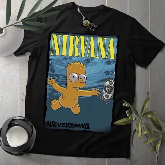Camiseta Simpsons Bart Nevermind Nirvana camisa anime 100% algodão fashion
