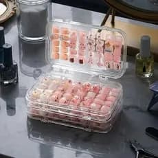 Estojo Organizador Dobrável para Unhas Postiças – 3 Andares Transparentes