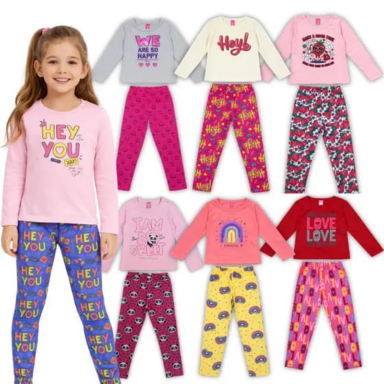 Kit 1 Conjunto Infantil Feminino Meia Estação Manga Longa + Calça Legging - Envio Sortido