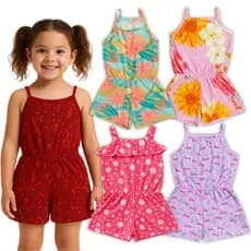 Kit 1 Peça Macaquinho Estampado Infantil Para Meninas Juvenil Feminino Estação Verão Primavera