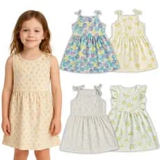 Kit 4 Peças Vestido Estampado Infantil Roupa Feminino Juvenil Conforto Estação Verão Primavera